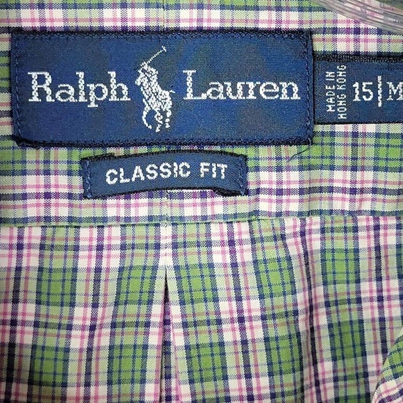 Polo Ralph Lauren Men's Medium Oxford Green Pink Plaid Long Sleeve Button Up - Picture 7 of 8